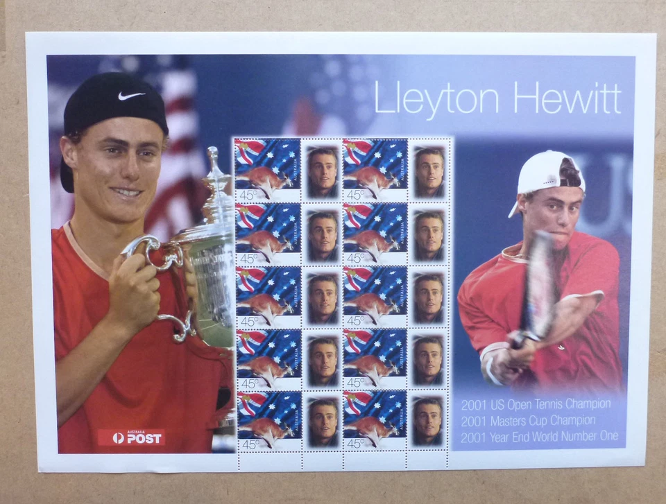 2001 LLEYTON HEWITT #1 TENNIS PERSONALISED STAMP SHEET MINT — 第 1/1 张图片