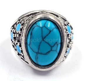 925 Sterling Silver Certified 39.30 Ct OVAL TURQUOIS LOOSE Gemstone Ring 5MTA - Picture 1 of 7