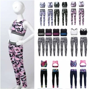 Kids Girls Athletic Outfits Top Pants Set Sports Workout Gymnastics Tracksuit - Picture 1 of 37