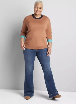 Suéter Lane Bryant Color Block Manga Larga Talla 22/24 Informal Viaje Top Carrera Foto 1 de 3