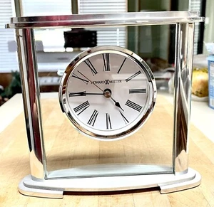 HOWARD MILLER TABLE CLOCK - "GLENMONT" - Model #645774 - Silver/Glass - Picture 1 of 6