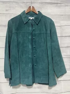 Pendleton Jacket Women XL XLarge Teal Leather Suede Lined Button Up Coat - Picture 1 of 12