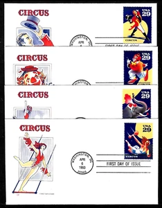 2750-3 29c Stamp (1993) GREAT AMERICAN CIRCUS FDC SET BY HOUSE OF FARNAM - Picture 1 of 3