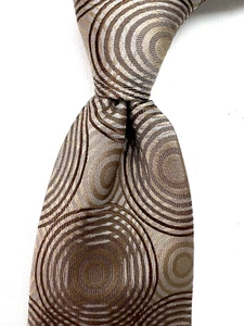 Vintage John Ashford Men Silk Ties-Gold Geometric Circle Pattern Necktie Tie EUC - Picture 1 of 10