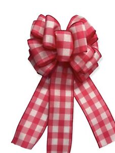Fuchsia Pink/White Gingham Check Bow for Easter Wreath, Basket, Gift, Lantern
