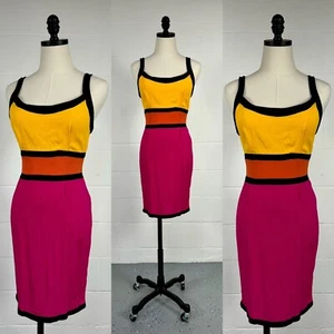 Vintage 90s Shelli Segal Mondrian Colorblock Mini Sheath Dress Mod Clubwear S 4 - Picture 1 of 15