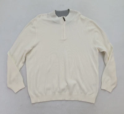 Suéter masculino Club Room tamanho XXL branco marfim leve 1/4 zíper pulôver - Imagem 1 de 4