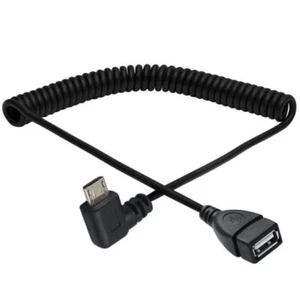 Micro 5Pin to USB A 2.0 Coiled Extension Cable | Male to Female | Right Angle - Picture 1 of 3