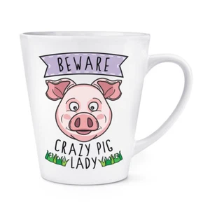 Beware Pazzo Maiale Donna 341ml Latte Tazza Scherzo Divertente Animale Fattoria - Foto 1 di 1