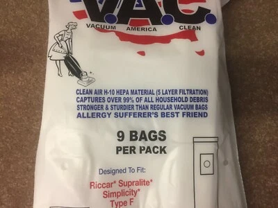 9 cloth HEPA H10 Riccar Supralite Simplicity Type F bag 5 Layer filtration  - Image 1 of 4