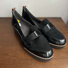 Dr. Scholls Watson Black Suede Patent Leather Wedge Loafer Shoes Womens Sz 9
