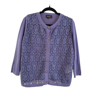 Luisa Spagnoli Italy Camelie Crochet Knit Cardigan L 14 Shows Xl) Lavender - Picture 1 of 10