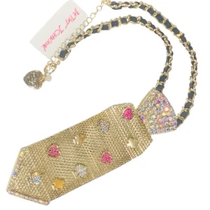 "Collar corbata Betsey Johnson AB estrás tono dorado malla cristal pavimentado hasta 18""" - Imagen 1 de 8