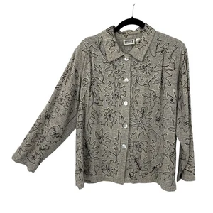 Chicos 3 Seiden Shacket XL Hemdjacke bestickt Knopfleiste grau kastig kunstvoll - Bild 1 von 11