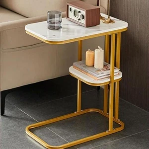 C Shaped Side Table with Storage for Small Spaces Living Room and Bedroom - Picture 1 of 6