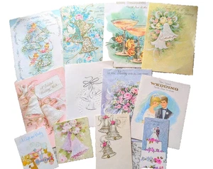 Lote De Colección 11 Tarjetas Usadas Años 70 Boda Bebé Brillo Repujado Chatarra Diario Artesanía - Imagen 1 de 7