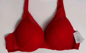 Auden Red Lace Push-up Comfort Wire Plunge Bra Size 46C PADDED NWT - Picture 1 of 10