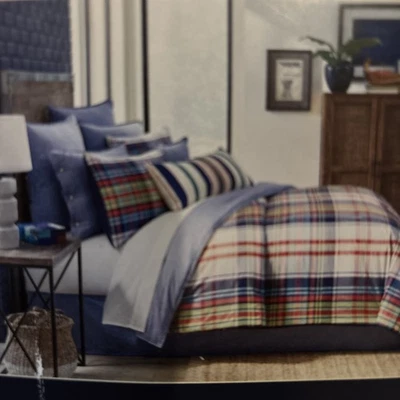 Nuevo juego completo de edredón y fundas Cremieux Foster audaz a cuadros brillantes Queen 3 piezas Foto 1 de 4