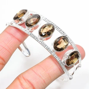 Smoky Quartz  Gemstone Handmade 925 Sterling Silver Adjustable Cuff Bracelet - Picture 1 of 1