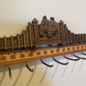 Vintage Wall Mount Wooden Horse Equestrian Motif Movable Tie Belt Rack Holder - Picture 1 of 10