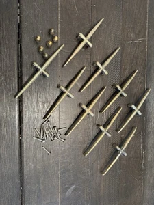 Vintage MCM Drawer Pulls Lot 9 Handles 6 Knobs Gold Brass Cabinet Door Hardware - Picture 1 of 9