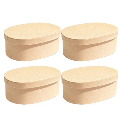  4 Pcs Oval Gift Box Kraft Boxes with Lids Present Garden Storage Small - Image 1 of 4
