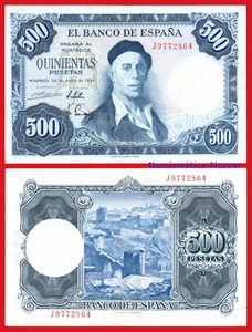 ESPAÑA SPAIN 500 Pesetas 1954 Ignacio Zuloaga Pick 148a  BC Rotura / F - Picture 1 of 2