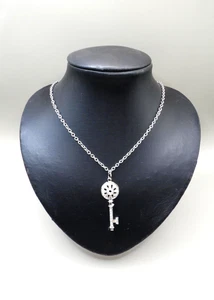 Halskette versilbert Strass Schlüssel Anhänger mit Edelstahlkette gebraucht - Bild 1 von 6