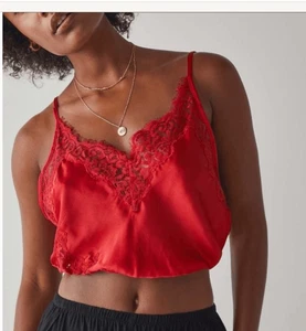 Free People Women's Night Out Blouson Brami Cami Top Ruby Red Large NWT - Picture 1 of 6