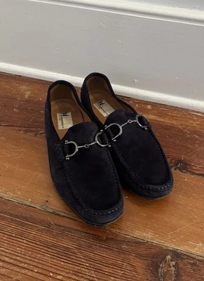 Zapatos de vestir mocasines de cuero gamuza azul Moreschi plateados talla 6 para hombre Foto 1 de 4