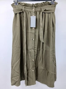 Oliver Bonas Khaki Paperbag Waist Midi Skirt Size 16 Lyocell - Picture 1 of 4