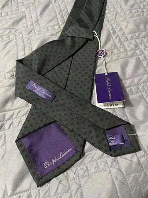 Ralph Lauren Purple Label Men's Tie Polka Dot Green 100% Silk - Image 1 of 4
