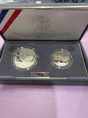 1991-S U.S. Mint Mount Rushmore Anniversary Two (2) Coin Proof Set w/ Box & COA - Image 1 of 4