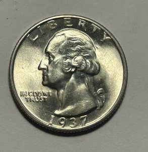 1937 S WASHINGTON QUARTER AU-BU - Picture 1 of 2