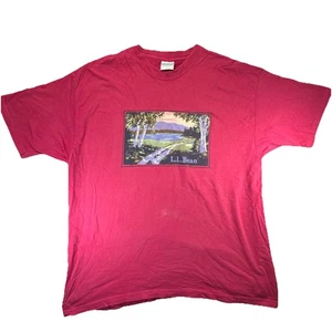 Vintage 80s 90s LL Bean Harborside Graphics T-SHIRT Herren L / XL Pink Vista Lake - Bild 1 von 12