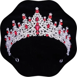 Tiaras and Crowns for Women Crystal Princess Rhinestone Silver Red - Picture 1 of 6