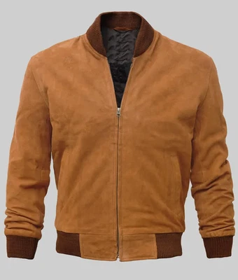 Brennan Men's Brown Suede Bomber Jacket - Comfy & Stylish Flight Jacket - Image 1 of 3