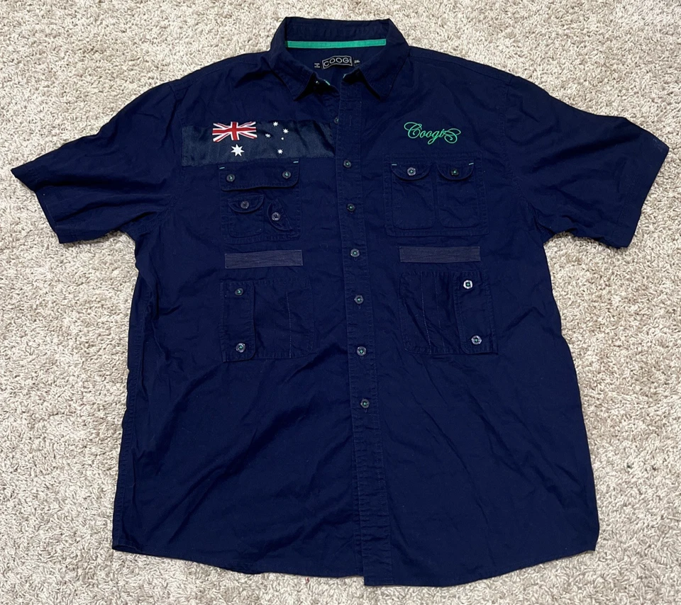 COOGI Mens XXL Australia Expedition Cargo Safari Oxford Button Up SS Y2K Street - Image 1 of 4