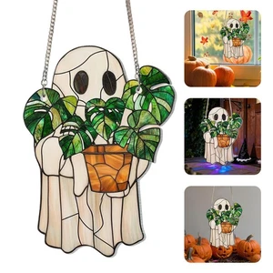 Garden Decor Halloween Suncatcher, Acrylic Autumn Home Decor Stained Glass Ghost - Picture 1 of 7