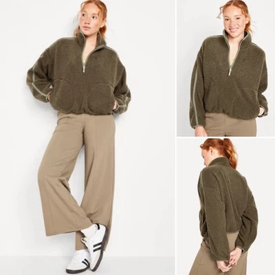 NWT Old Navy Loose Sherpa Quarter Zip Pullover Plus 2X 20 22 Heritage Green Soft - Image 1 of 4