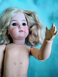 💙Antike 27" K☆R Simon & Halbig🍃🥀Biskuitkopf Puppe🥀🍃Ohren durchbohrt mit Ohrringen! - Bild 1 von 24