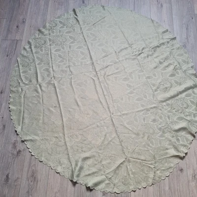 Runde Tischdecke 160cm Hellgrün Jacquard Blumen Muster Vintage Elegant Deko - Bild 1 von 3