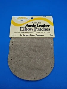 Vintage 2 On Card Tan Genuine Suede Leather Elbow Patches Sew On 4 1/2”x6 5/8" - Picture 1 of 3