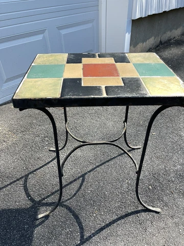 Vintage Antique 1930s Mission California Pottery Tile TABLE Geometric Iron read Cover