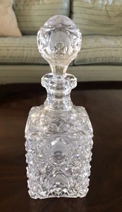 Vintage Decanter Crystal Glass Cut & Pressed w Stopper 10” Tall - Picture 1 of 12