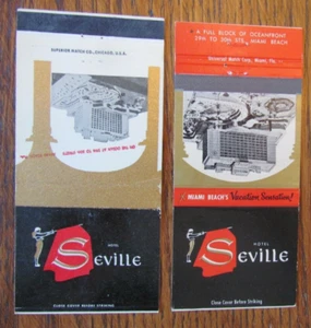 CUBIERTAS DE LIBRO DE CERILLAS TAURINAS: SEVILLE HOTEL MIAMI BEACH, FLORIDA MATCHCOVERS -D - Imagen 1 de 2