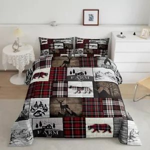 Bear Comforter for Teens Boys Girls Buffalo Plaid Check King, Multi 12 - Picture 1 of 6