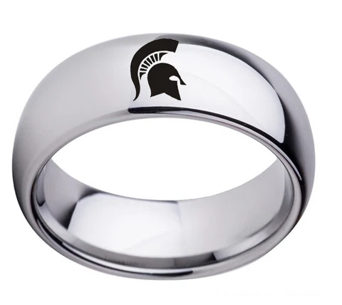 New Michigan State Spartans Silver Tone Stainless Steel Engraved Ring Sizes 6-13 Cover