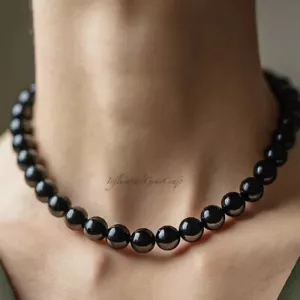 Elegante collana di perline in onice nera, rotonda liscia da 8 mm, chiusura i... - Foto 1 di 1