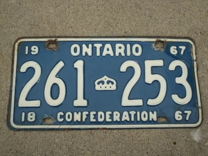 1967 ONTARIO CANADA Confederation License Plate 261 253 Can - Picture 1 of 1